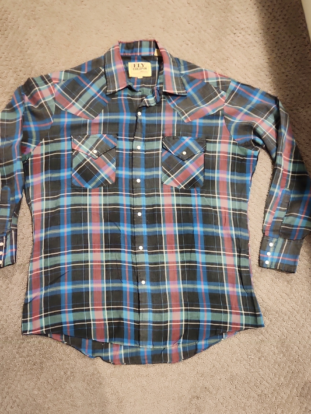 VINTAGE 1980s Ely Cattleman Men's Blue Plaid Western Shirt